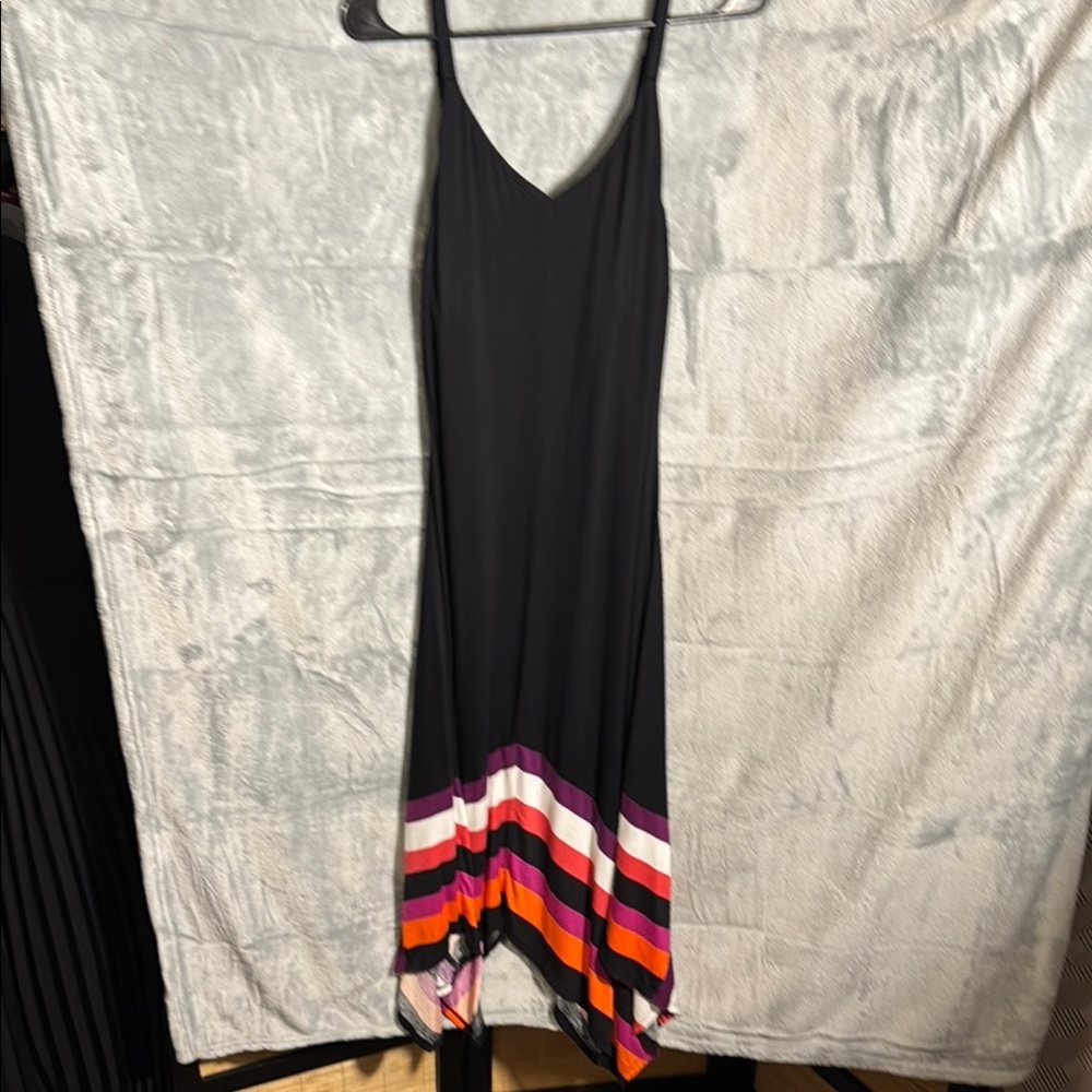 Black dress women’s size small Black and Multicolor Striped‎ Dress built in bra
